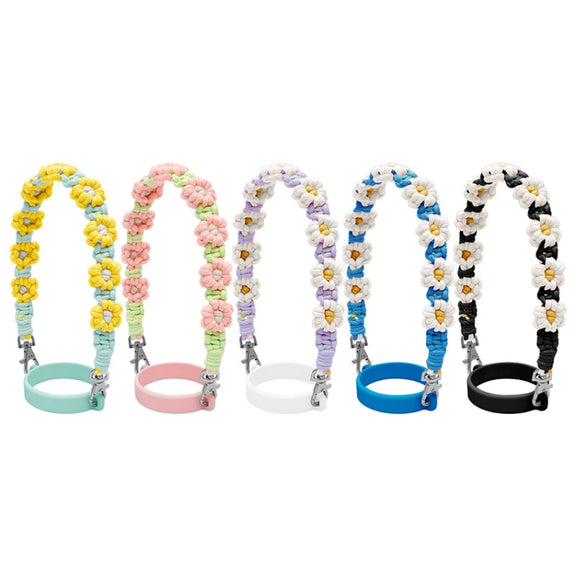 For 16-40oz Stanley Mug Lanyard Silicone Loop Boho Daisy Cute Flower Hand-Woven Mug Cover(Green)