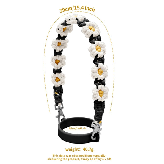 For 16-40oz Stanley Mug Lanyard Silicone Loop Boho Daisy Cute Flower Hand-Woven Mug Cover(Black)