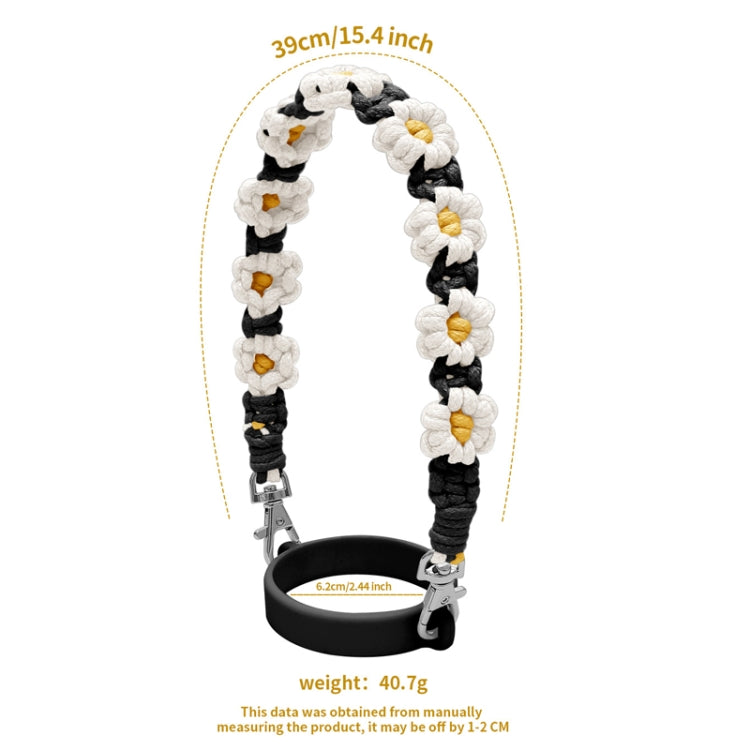 For 16-40oz Stanley Mug Lanyard Silicone Loop Boho Daisy Cute Flower Hand-Woven Mug Cover(Black)