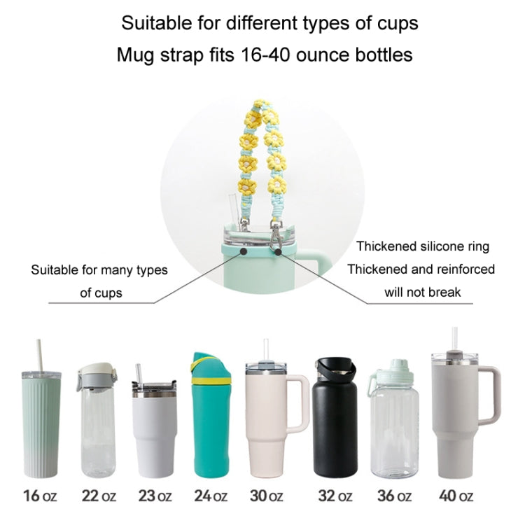 For 16-40oz Stanley Mug Lanyard Silicone Loop Boho Daisy Cute Flower Hand-Woven Mug Cover(Purple)