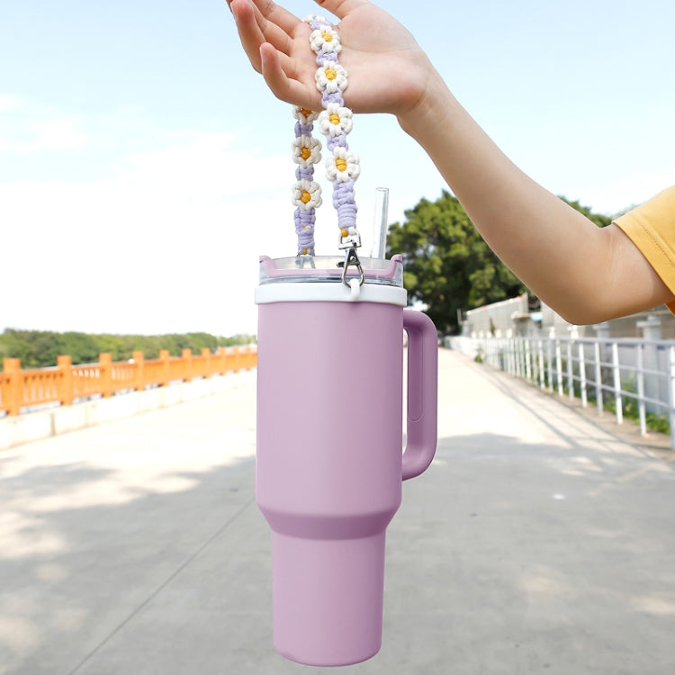 For 16-40oz Stanley Mug Lanyard Silicone Loop Boho Daisy Cute Flower Hand-Woven Mug Cover(Purple)