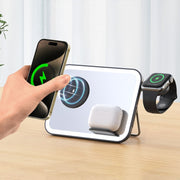 15W 3-in-1 MagSafe Magnetic Folding LED Makeup Mirror Night Light Wireless Charger(White)