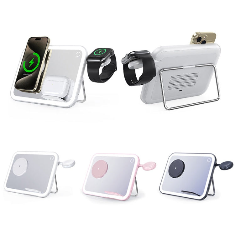 15W 3-in-1 MagSafe Magnetic Folding LED Makeup Mirror Night Light Wireless Charger(White)