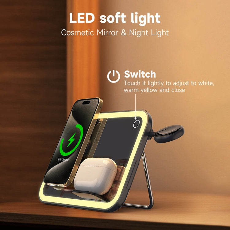 15W 3-in-1 MagSafe Magnetic Folding LED Makeup Mirror Night Light Wireless Charger(White)