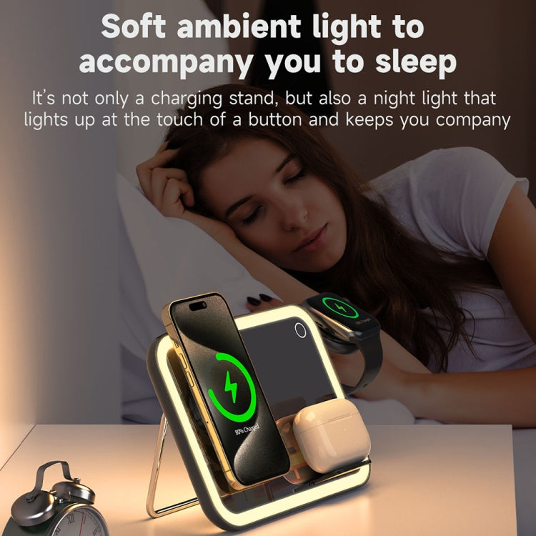 15W 3-in-1 MagSafe Magnetic Folding LED Makeup Mirror Night Light Wireless Charger(White)