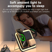 15W 3-in-1 MagSafe Magnetic Folding LED Makeup Mirror Night Light Wireless Charger(Black)