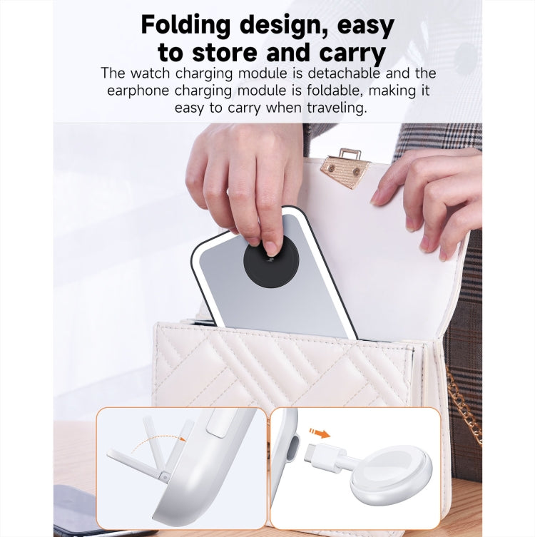 15W 3-in-1 MagSafe Magnetic Folding LED Makeup Mirror Night Light Wireless Charger(White)