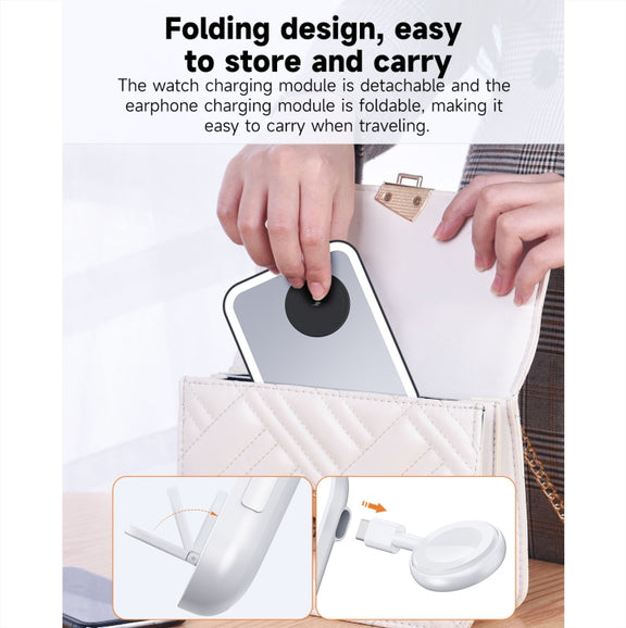15W 3-in-1 MagSafe Magnetic Folding LED Makeup Mirror Night Light Wireless Charger(Black)