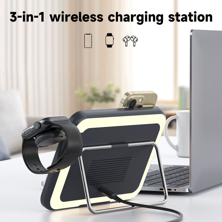 15W 3-in-1 MagSafe Magnetic Folding LED Makeup Mirror Night Light Wireless Charger(White)