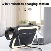 15W 3-in-1 MagSafe Magnetic Folding LED Makeup Mirror Night Light Wireless Charger(White)