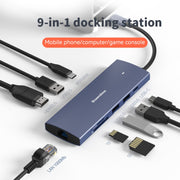 Blueendless 4K60Hz + Gigabit LAN + Data Type-C Docking Station, Spec: 9-in-1 Reading Card Blue