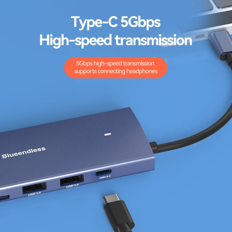 Blueendless 4K60Hz + Gigabit LAN + Data Type-C Docking Station, Spec: 9-in-1 Reading Card Blue