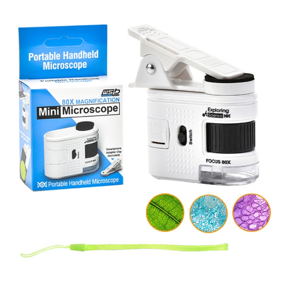 80X Children Mini Portable Microscope Student Antique Jewelry Identification Science Experiment Teaching Toy, Model: No Phone Clip