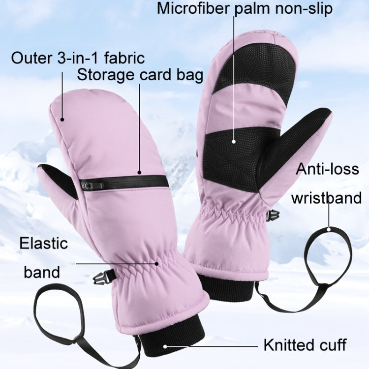 Winter Padded Ski Gloves Outdoor Windproof Warm Sports Gloves, Size: M(Light Purple)