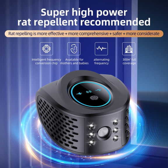 QSQ218 Multifunctional LED Household Indoor High-power Ultrasonic Mouse Repellent EU Plug(Black)