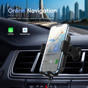 Fast Charging Retractable Recharging Cell Phone Holder With Wireless CarPlay Android Auto Function(Standard)