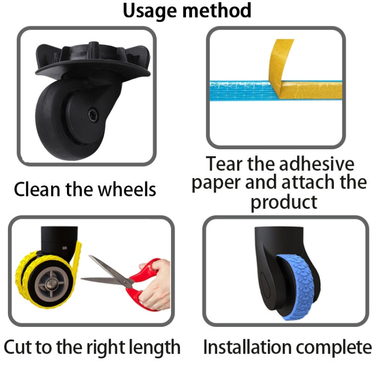 4pcs/ Set Cuttable Trolley Caster Cases Universal Wheel Silent Noise Reducing Silicone Protective Covers(Black)