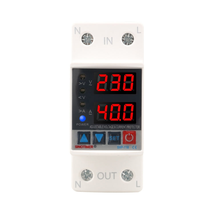 SINOTIMER SVP-718 40A Adjustable Self-resetting Intelligent Over-voltage and Under-voltage Protector 220V AC