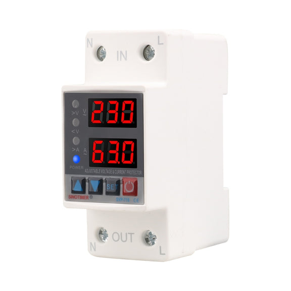 SINOTIMER SVP-718 63A Adjustable Self-resetting Intelligent Over-voltage and Under-voltage Protector 220V AC