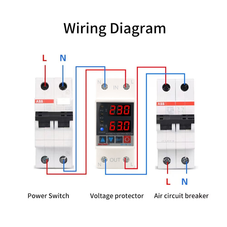 SINOTIMER SVP-718 63A Adjustable Self-resetting Intelligent Over-voltage and Under-voltage Protector 220V AC
