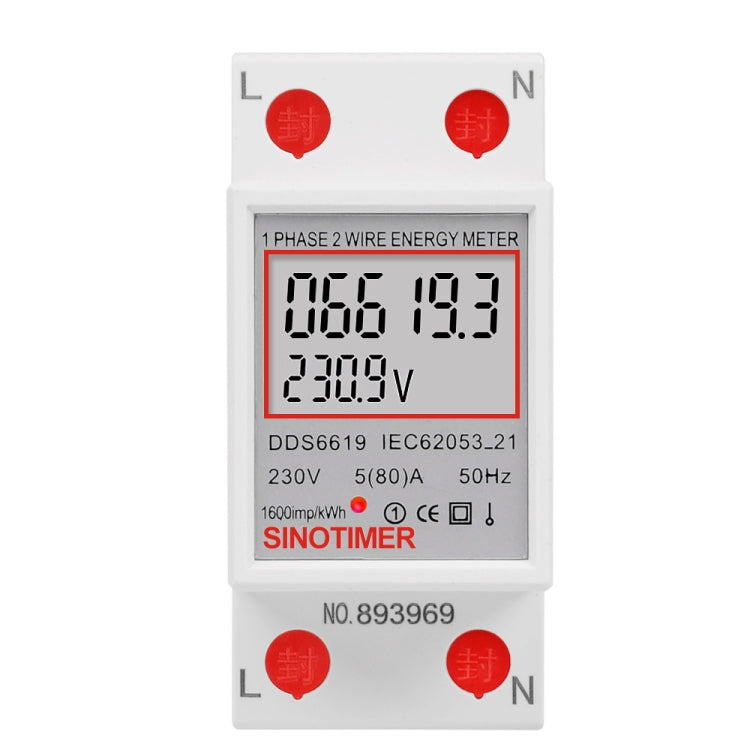 SINOTIMER  DDS6619 80A 230V Din Rail Single Phase Energy Meter Voltage Current Power Meter Without Backlight