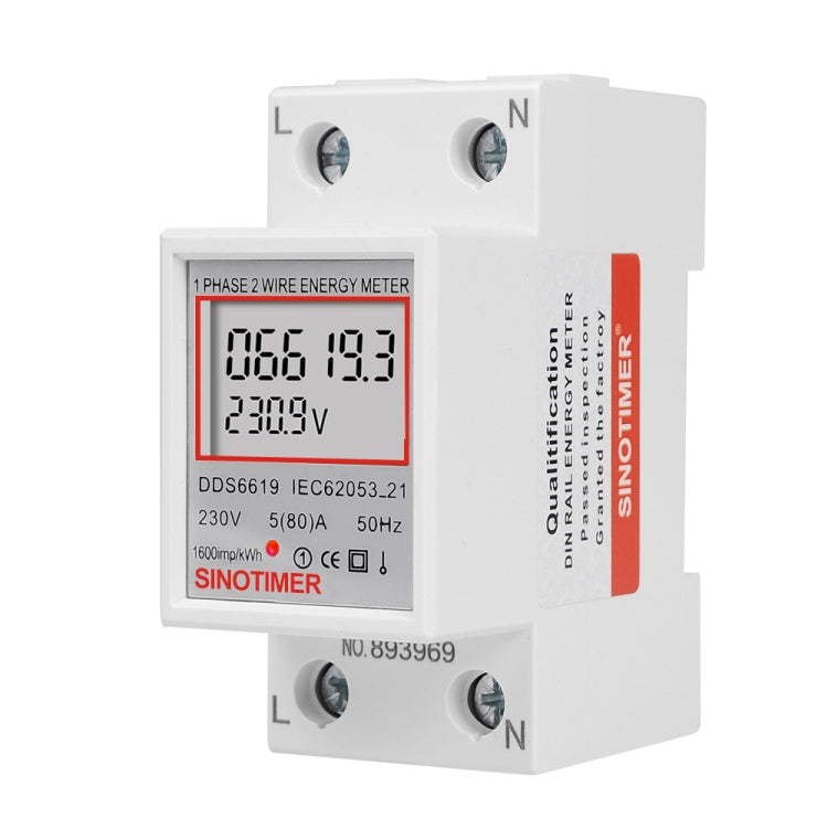 SINOTIMER  DDS6619 80A 230V Din Rail Single Phase Energy Meter Voltage Current Power Meter Without Backlight