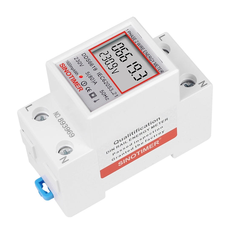 SINOTIMER  DDS6619 80A 230V Din Rail Single Phase Energy Meter Voltage Current Power Meter Without Backlight
