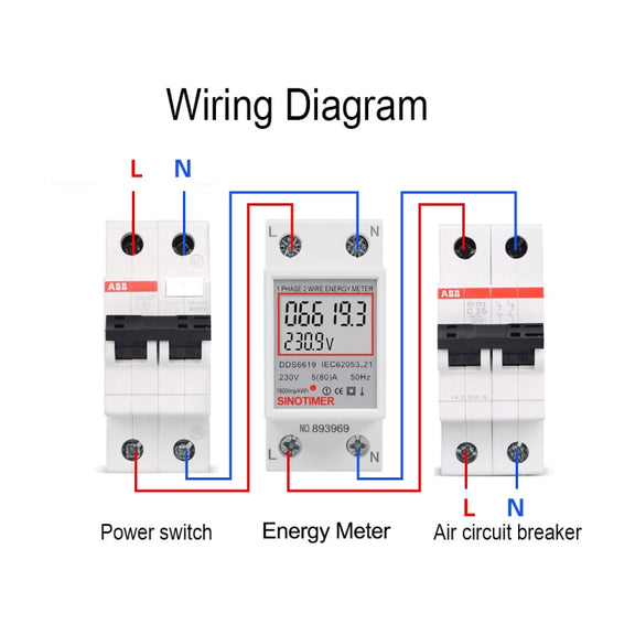 SINOTIMER  DDS6619 80A 230V Din Rail Single Phase Energy Meter Voltage Current Power Meter Without Backlight