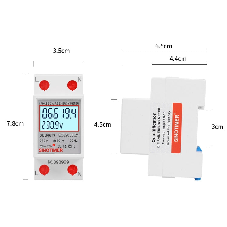 SINOTIMER  DDS6619 80A 230V Din Rail Single Phase Energy Meter Voltage Current Power Meter With Backlight