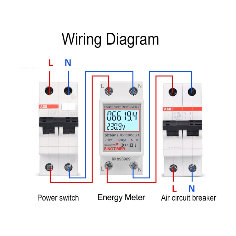 SINOTIMER  DDS6619 80A 230V Din Rail Single Phase Energy Meter Voltage Current Power Meter With Backlight