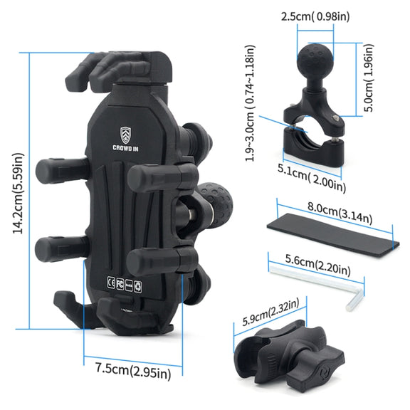 Outdoor Motorcycle Aluminum Alloy Shock-absorbing Mobile Phone Holder(Handlebar Model)