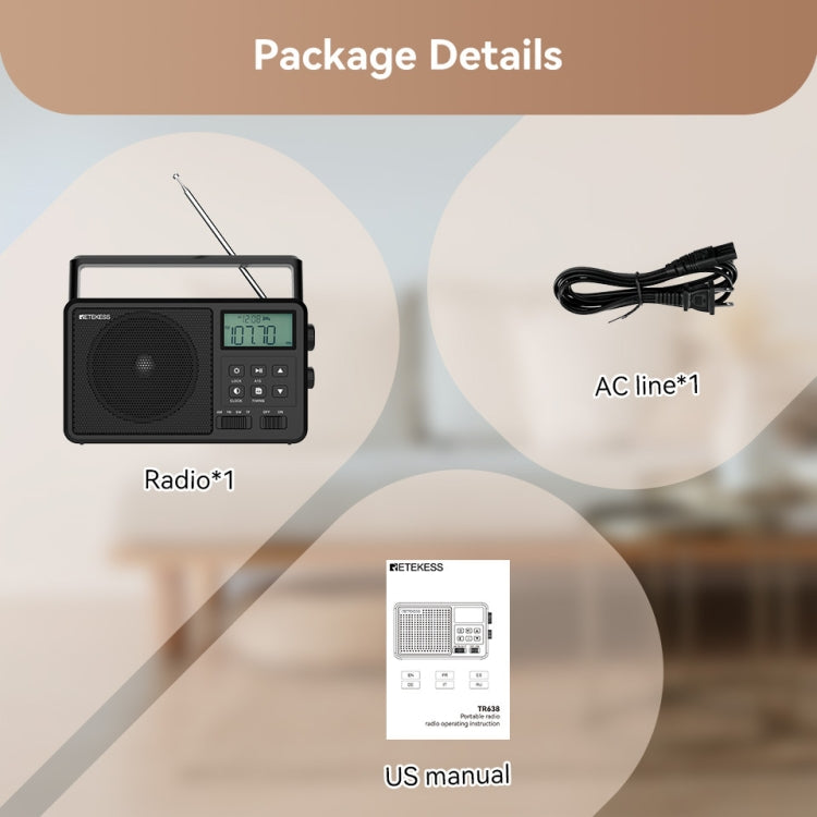 Retekess TR638 LCD Digital Display Full-Band Bluetooth FM Radio Support External Antenna(EU Plug)
