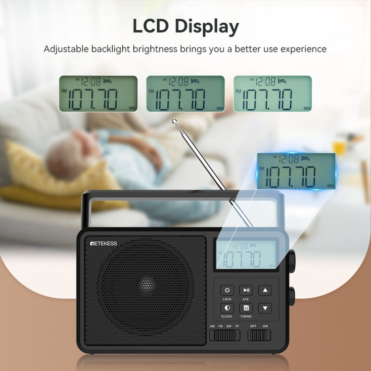 Retekess TR638 LCD Digital Display Full-Band Bluetooth FM Radio Support External Antenna(EU Plug)