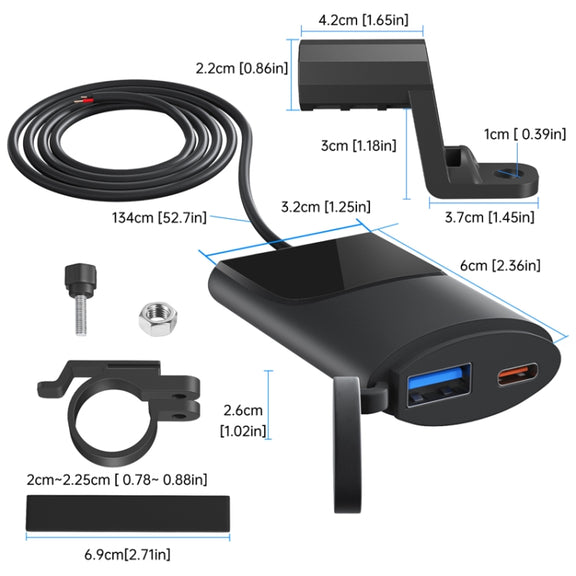 Motorcycle PD+USB Fast Charging Mobile Phone Charger Rearview Mirror Extension Bracket