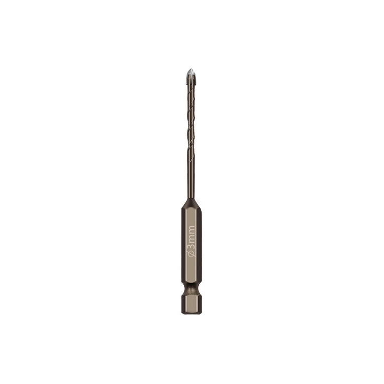 3mm Hexagonal Shank Spiral Flute Cross Alloy Drill Bits Glass Tile Four Edge Drivers
