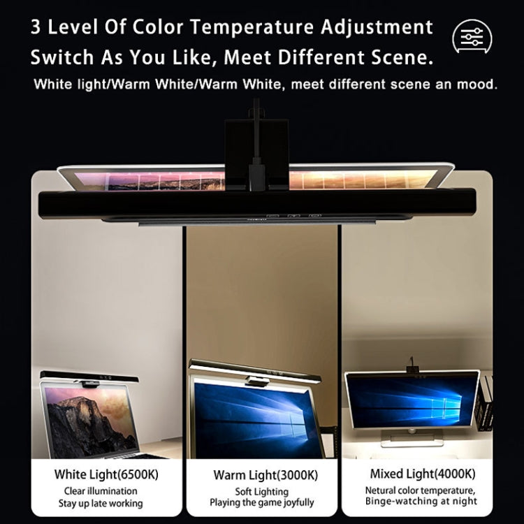 TB-30SA 33cm Timing Dimming Display Asymmetric Working Eye Care LED Desk Lamp Laptop Screen Hanging Light(Black)