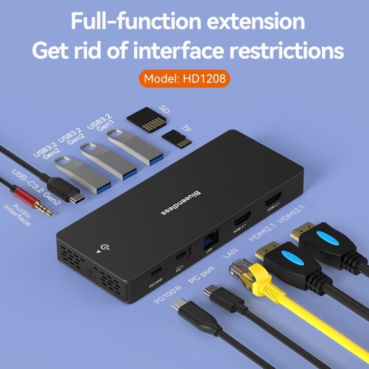 Blueendless 12-In-1 HD Multifunctional Docking Station 10Gbps Splitter With Switch(Dual 8K HDMI+DP)