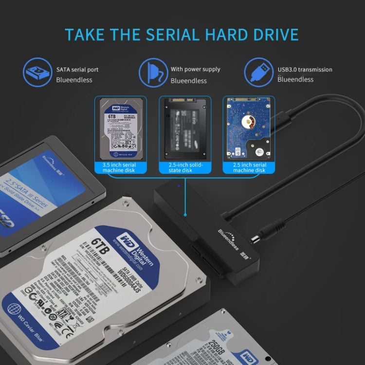 Blueendless US35 USB3.0 To SATA Adapter 2.5 / 3.5-Inch Hard Drive SSD Reader, Spec: USB3.0 EU Plug