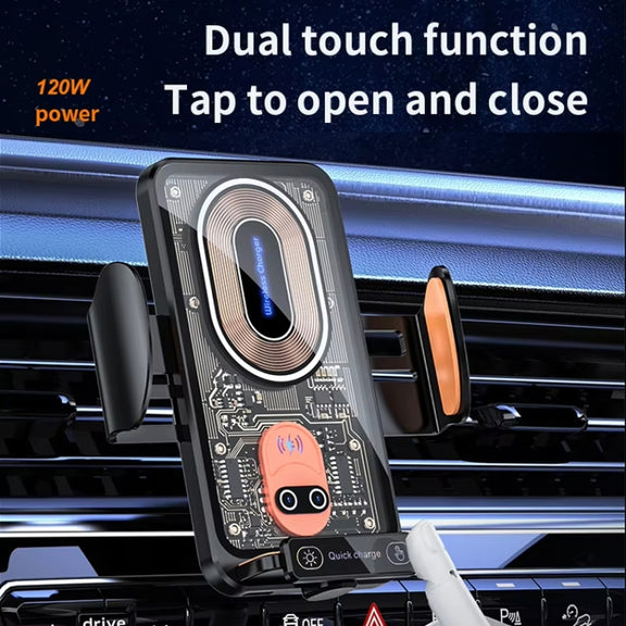 120W Transparent Car Wireless Charger Cell Phone Holder Magnetic Fast Charger(Black)