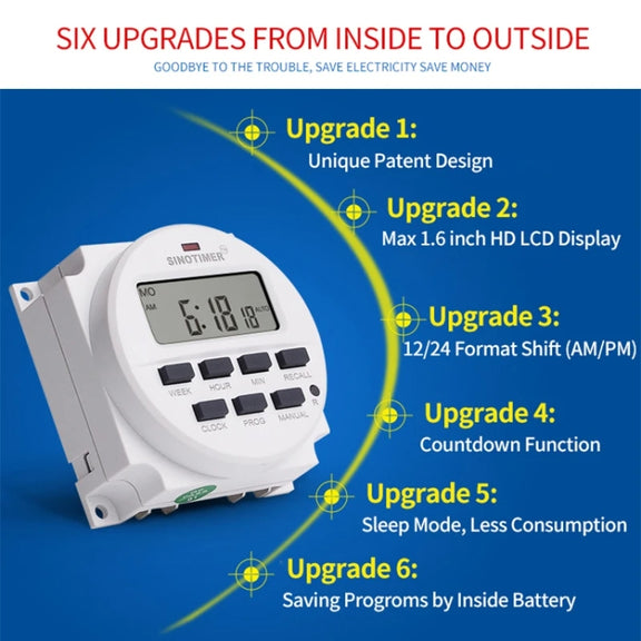 SINOTIMER TM618N-2 220V 7 Days Weekly Programmable Digital Electronic Timer Switch