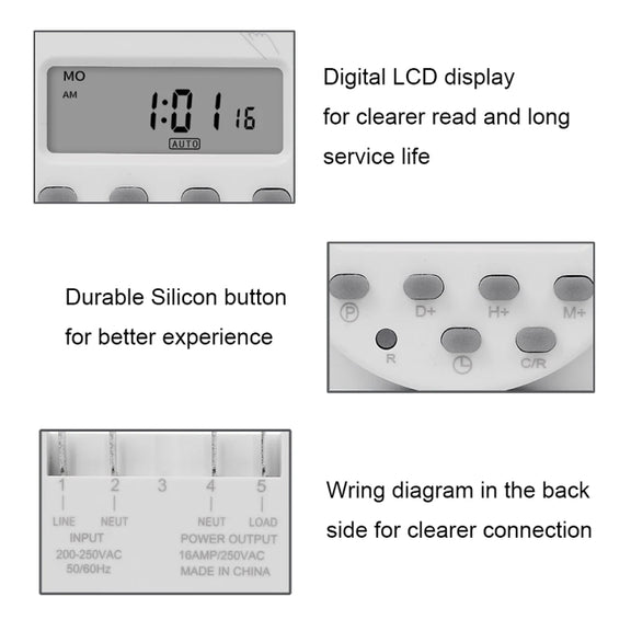 SINOTIMER  CN101A  5V  16A Digital LCD Timer Switch Programmable Timer Controller