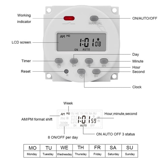 SINOTIMER CN101S-5V 1 Second Interval Digital LCD Timer Switch 7 Days Weekly Programmable Time Relay