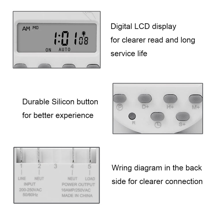 SINOTIMER CN101S-5V 1 Second Interval Digital LCD Timer Switch 7 Days Weekly Programmable Time Relay
