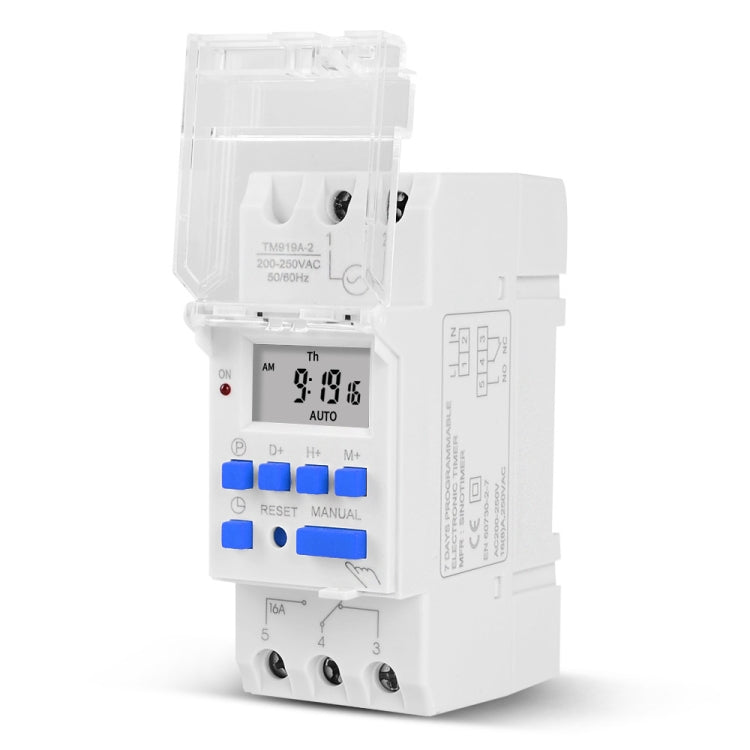 SINOTIMER TM919A-2 220V 16A Din Rail Mount Digital Timer Switch Microcomputer Weekly Programmable Time Relay Control