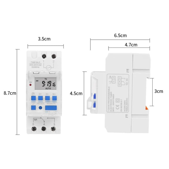 SINOTIMER TM919AK 85-265V AC 16A Din Rail Mount Digital Timer Switch Microcomputer Weekly Programmable Time Relay Control