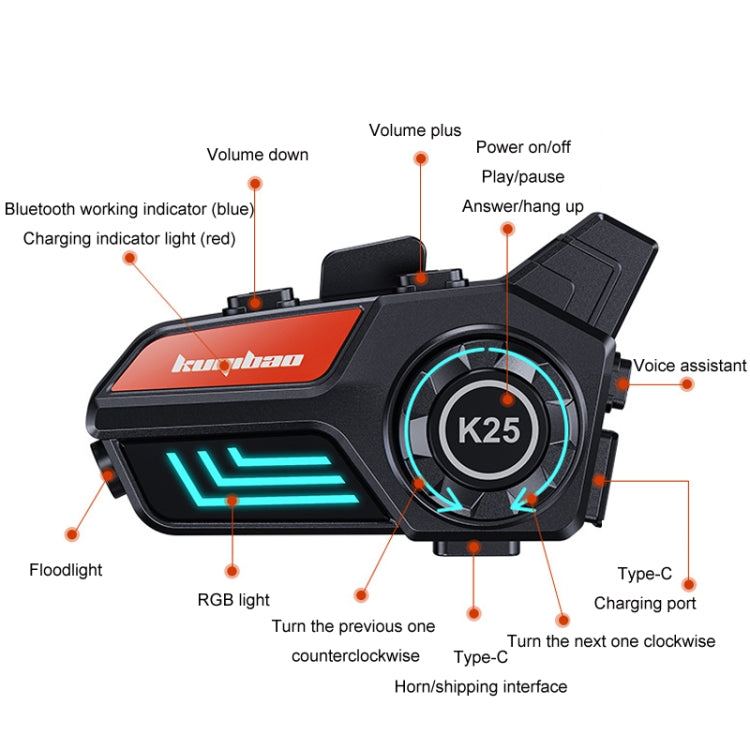 KUQIBAO Motorcycle Helmet Water-resistant Bluetooth-compatible Headset With Light(Soft Microphone)