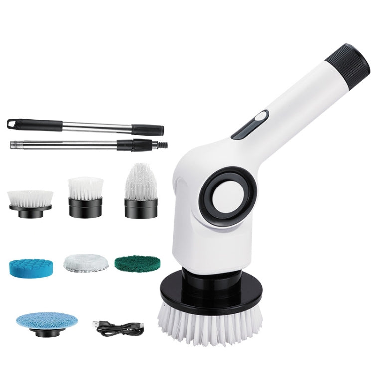 7 In 1 Electric Spin Scrubber Rechargeable Water-resistant Floor Clean Bush with 23.6 Inch Adjustable Handle(White)