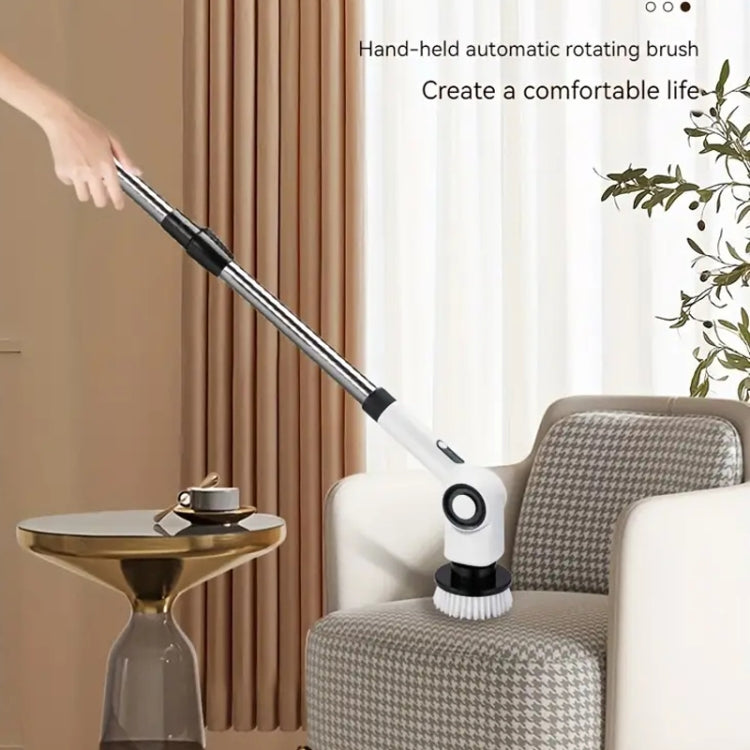 7 In 1 Electric Spin Scrubber Rechargeable Water-resistant Floor Clean Bush with 23.6 Inch Adjustable Handle(White)