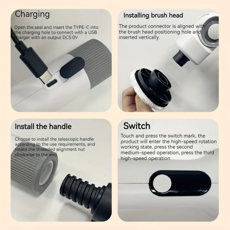7 In 1 Electric Spin Scrubber Rechargeable Water-resistant Floor Clean Bush with 23.6 Inch Adjustable Handle(White)