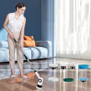 7 In 1 Electric Spin Scrubber Rechargeable Water-resistant Floor Clean Bush with 23.6 Inch Adjustable Handle(White)